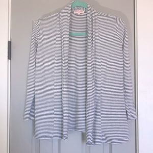 Poof Girl Gray & White Striped Open Cardigan - Girls L